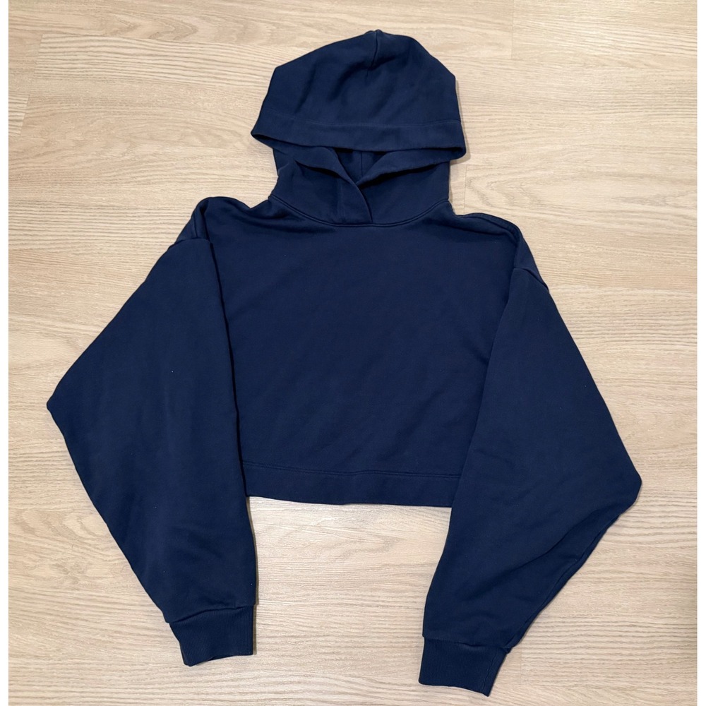 Alo Yoga BAE Hoodie Women Size M Navy Blue Cropped Fleece Sweatshirt Streetwear